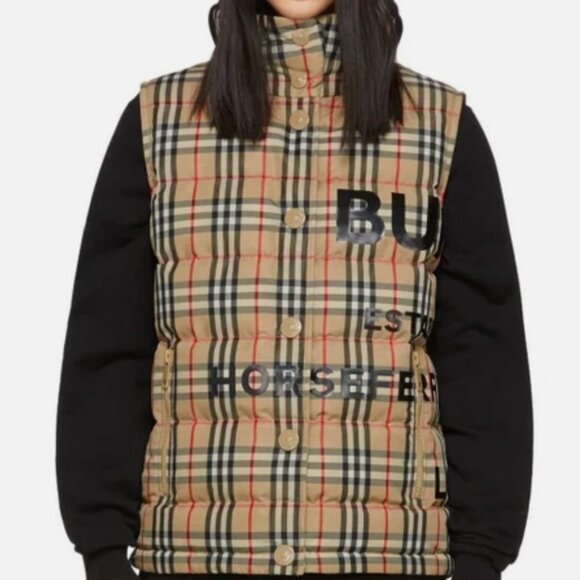 New Burberry Women Horseferry Vintage Check Down Puffer Vest, Beige Sz Small NWT - Picture 1 of 16